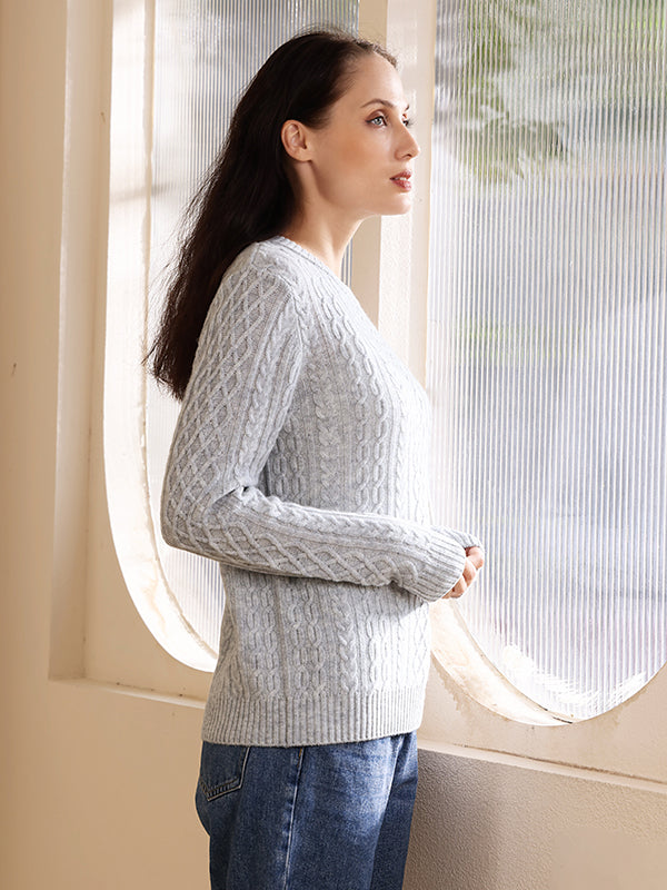 Ladies Lightweight super fine merino and cashmere aran sweater#color_mineral-grey