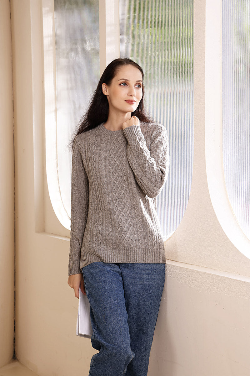 Ladies Luxury Aran Cable Knit Sweater by Inis Aran Ireland#color_rice-flower