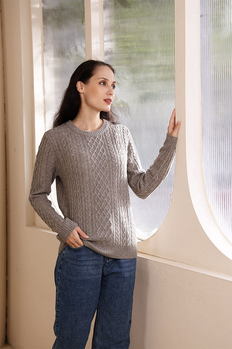 Ladies Luxury Aran Cable Knit Sweater by Inis Aran Ireland#color_rice-flower