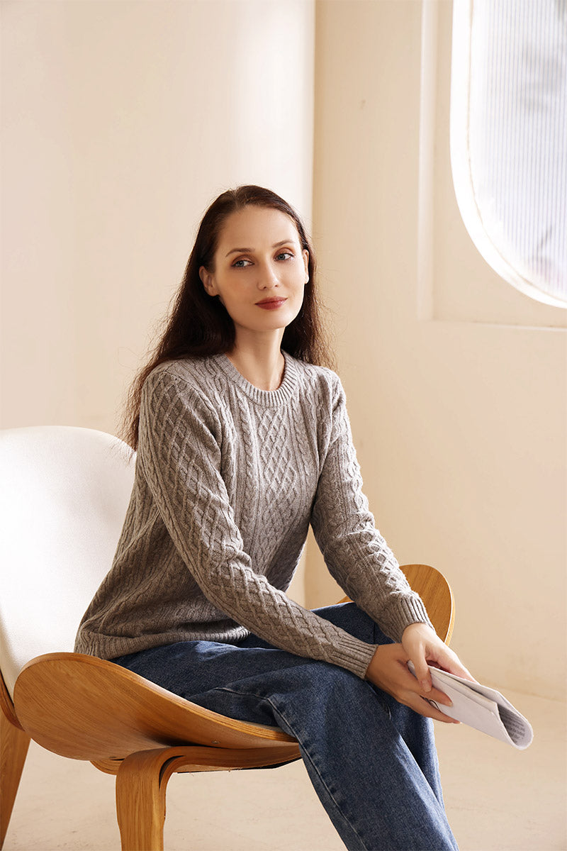 Ladies Luxury Aran Cable Knit Sweater by Inis Aran Ireland#color_rice-flower