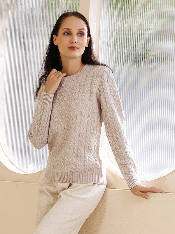 Aran Knit super fine merino and cashmere sweater#color_seoul-beige