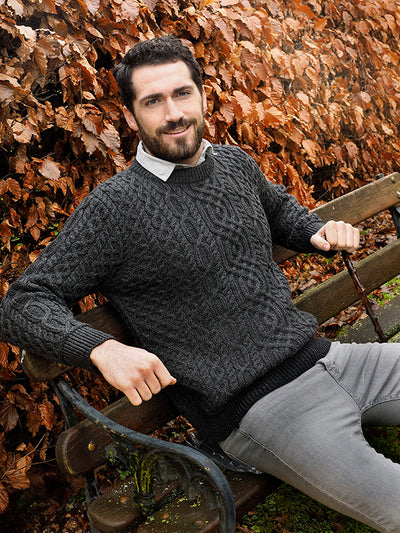 Aran Sweater in Super Soft Merino Wool#color_charcoal$men