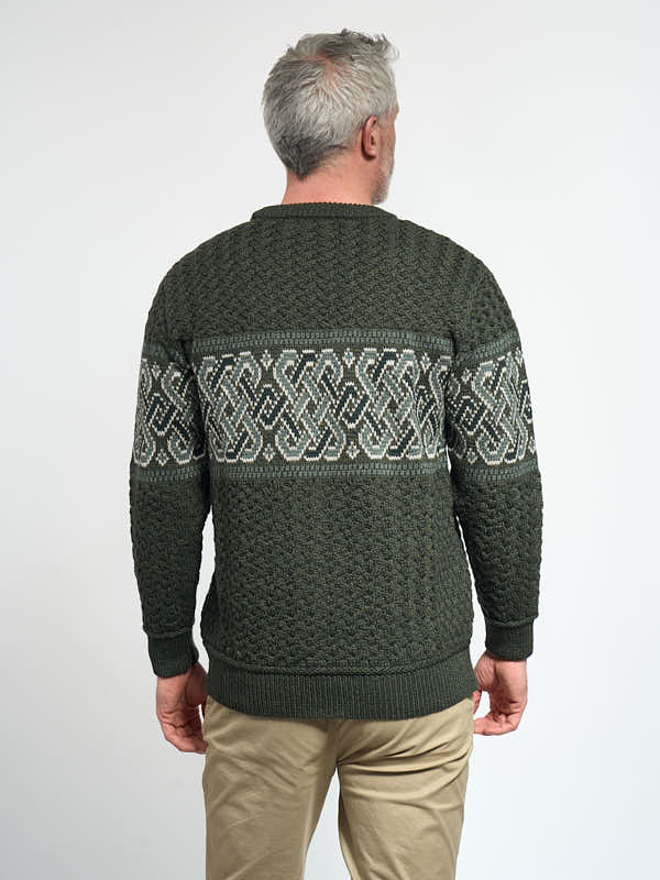Celtic Aran Knit Sweater Made in Ireland#color_army-green$men