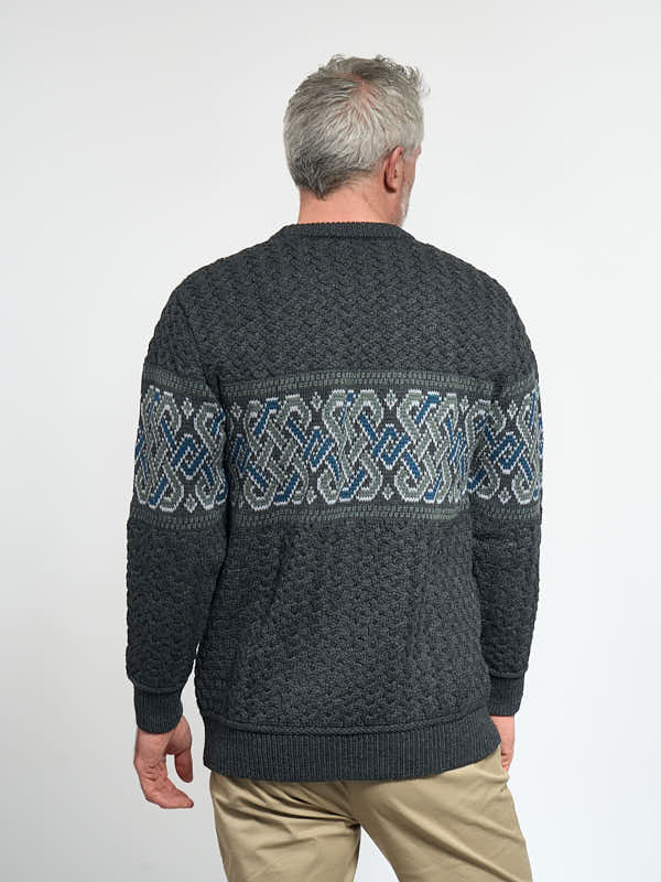 Celtic Aran Knit Sweater Made in Ireland#color_charcoal$men