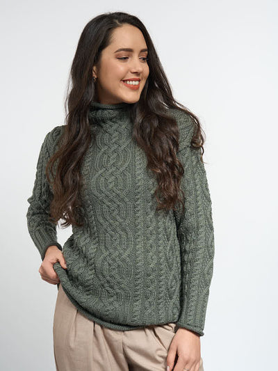 Super Soft Wool Roll Neck Sweater#color_green$women