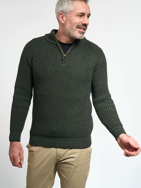 Fisherman Half Zip Ribbed Wool Sweater#color_army-green$men