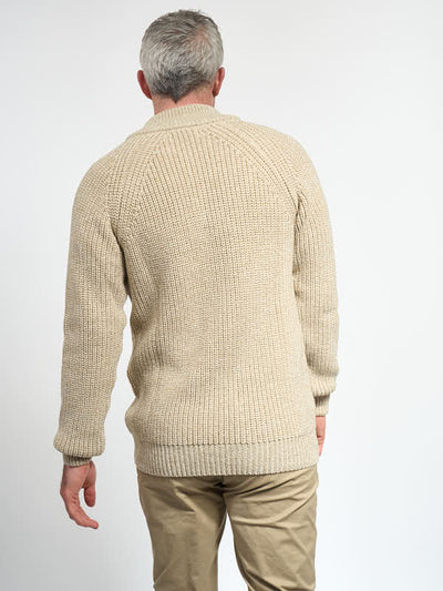 Fisherman Half Zip Ribbed Wool Sweater#color_camel$men