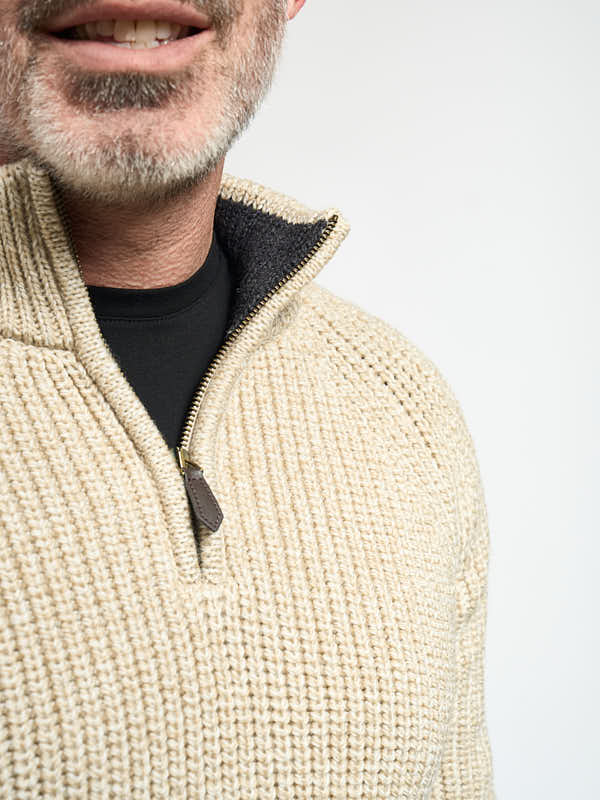Fisherman Half Zip Ribbed Wool Sweater#color_camel$men