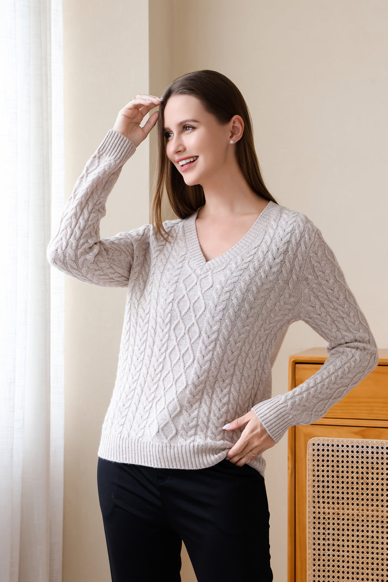 Fiona Wool Cashmere V Neck Sweater#color_seoul-beige