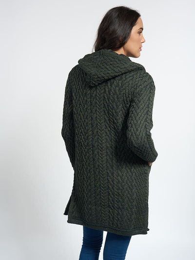 Irish Aran Knit Hoodie Coat#color_army-green$women