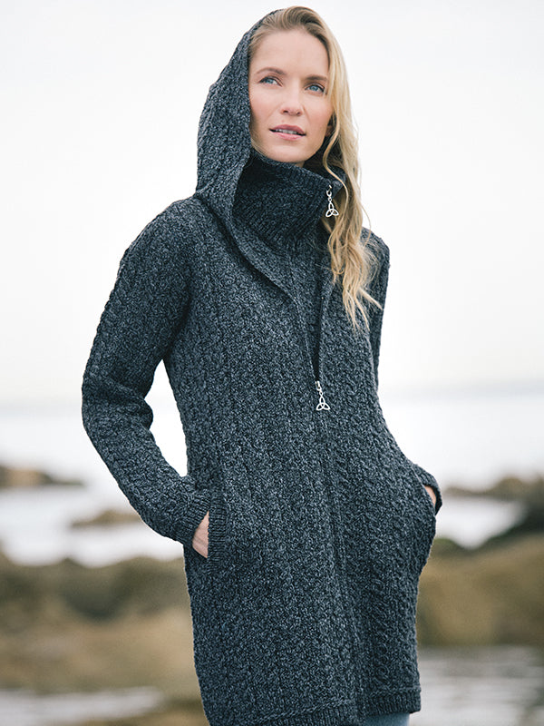 Aran Knit Hooded Double Coat The Woollen Market