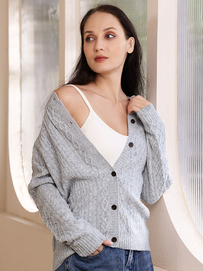 Ultra Fine merino & Cashmere Button cardigan#color_mineral-grey