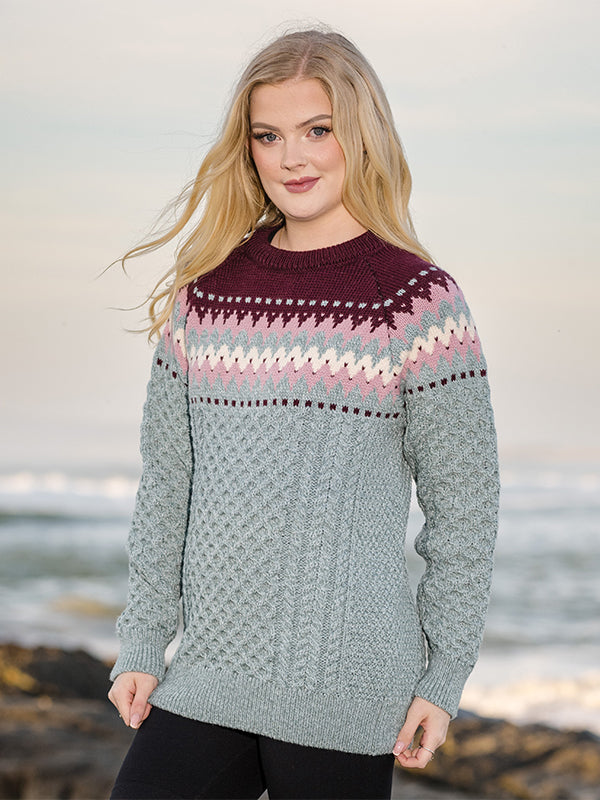 Ladies Aran Sweater with Fair Isle Design