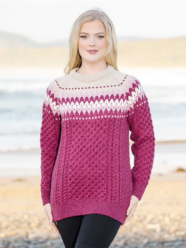 Ladies Aran Sweater with Fair Isle Design