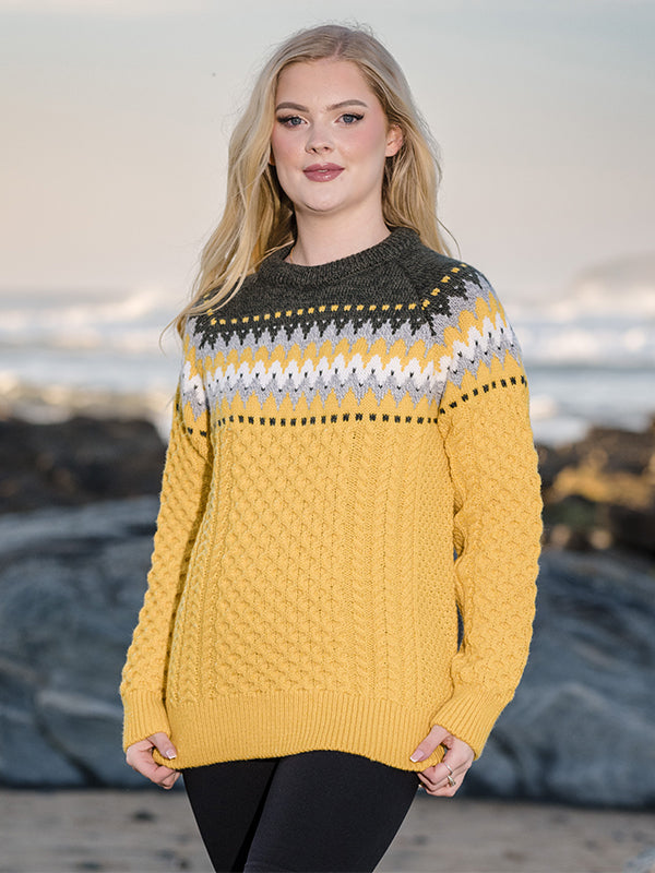 Ladies Aran Sweater with Fair Isle Design