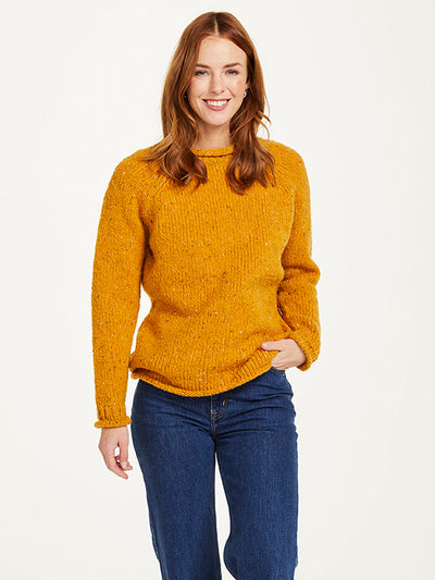 Ladies Irish Tweed Wool Roll Neck Sweater#color_mustard