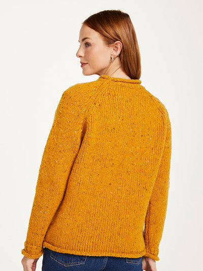 Ladies Irish Tweed Wool Roll Neck Sweater#color_mustard
