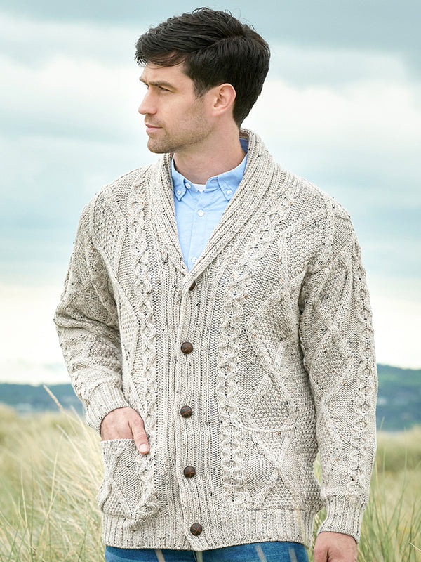 Mens Aran Cable Knit Button Cardigan#color_oatmeal$men