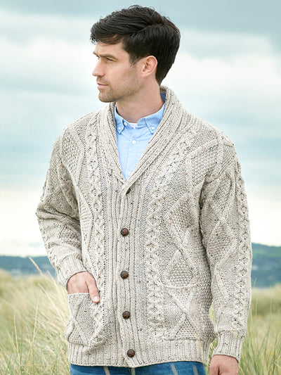 Mens Aran Cable Knit Button Cardigan#color_oatmeal$men