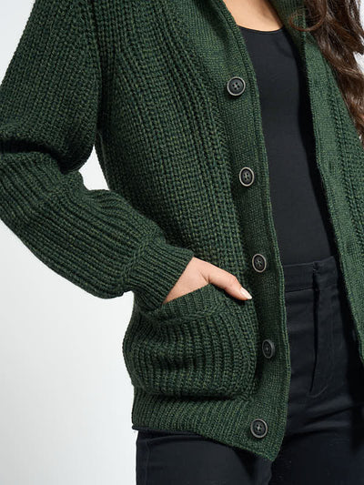 Fishermans Ribbed Cardigan#color_army-green