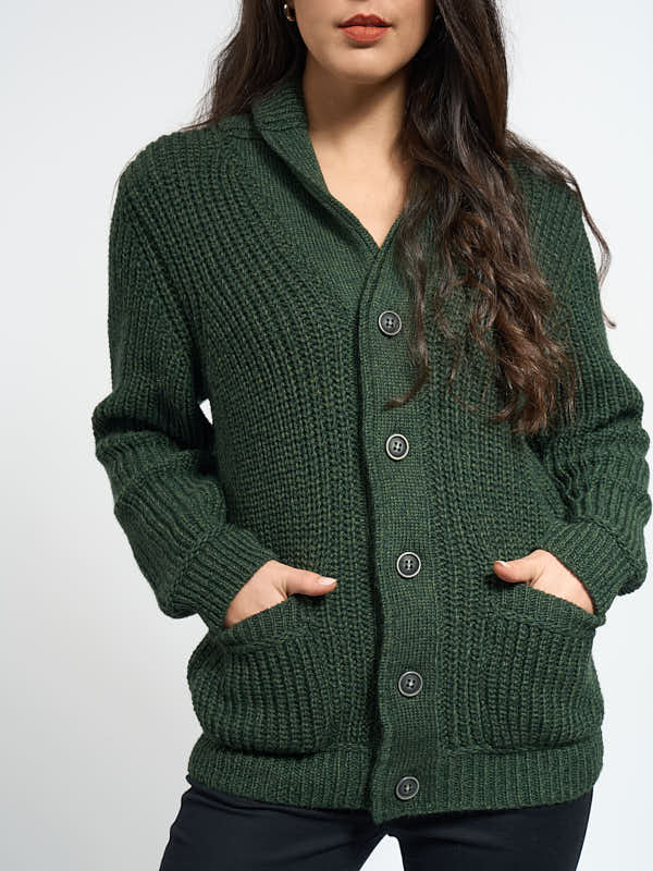 Fishermans Ribbed Cardigan#color_army-green