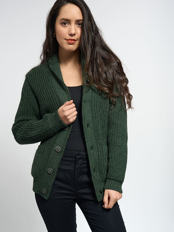 Fishermans Ribbed Cardigan#color_army-green