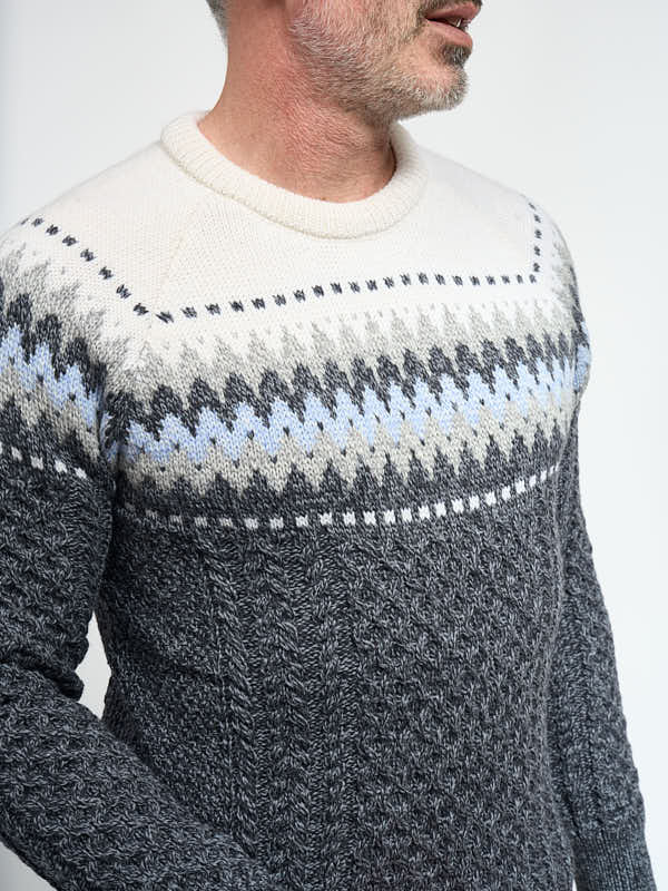 Mens Aran Sweater with Fairisle Design#color_slate$men