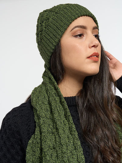 Aran beanie & Scarf Set#color_meadow-green