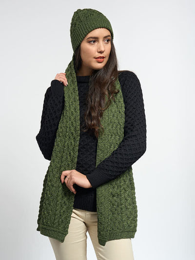 Aran Knit Beanie in Meadow Green