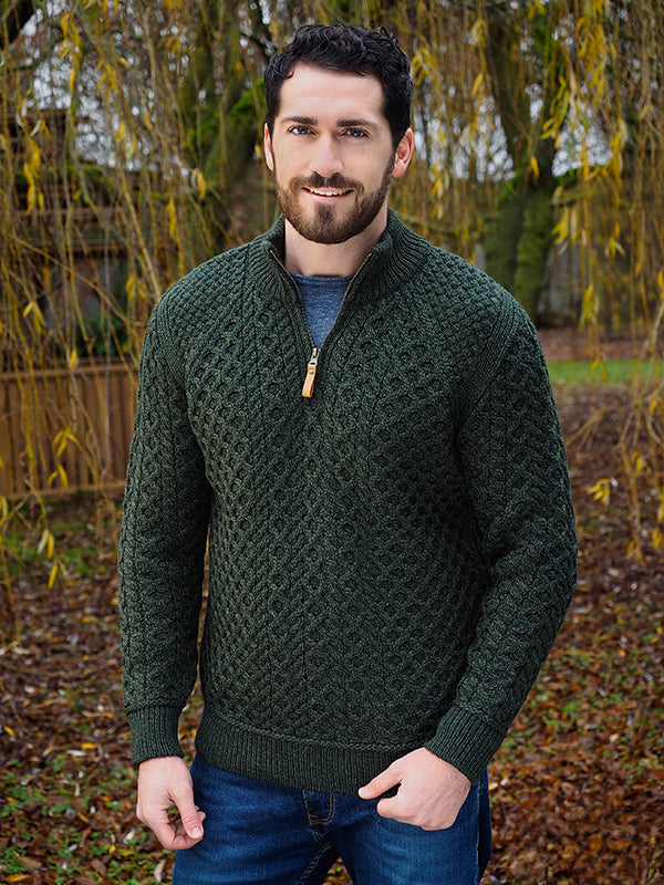 Quarter Zip Aran Sweater in a Super Soft Wool