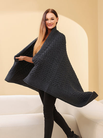 Aran Knit Throw#color_charcoal