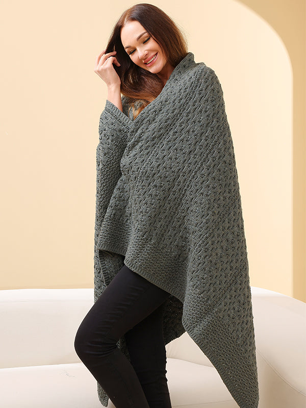 Aran Knit Throw#color_tundra-green