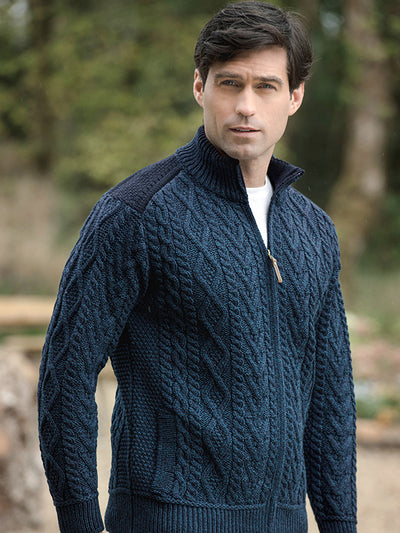 Aran Knit mens Cable Full Zip Cardigan Made in Ireland#color_sherwood$men