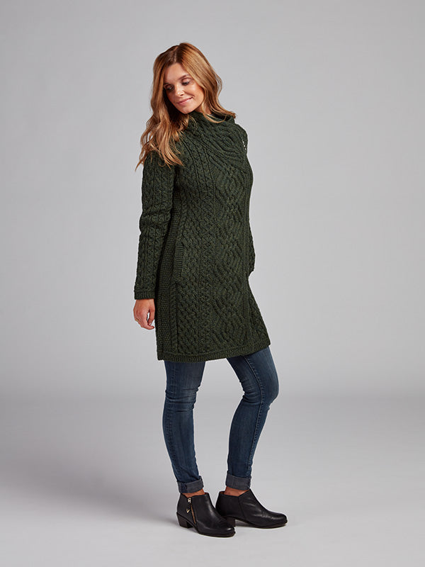 Aran Knit Side Zip Coat Made in Ireland#color_army-green$ladies