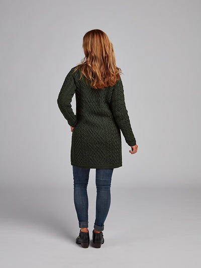 Aran Knit Side Zip Coat Made in Ireland#color_army-green$ladies