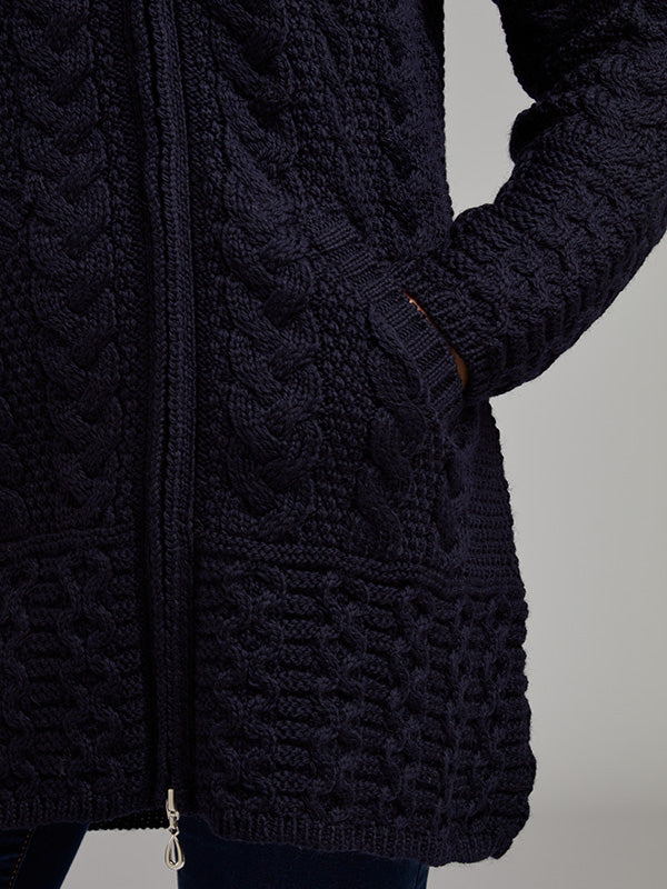 Aran Islander Hoodie Jacket#color_navy