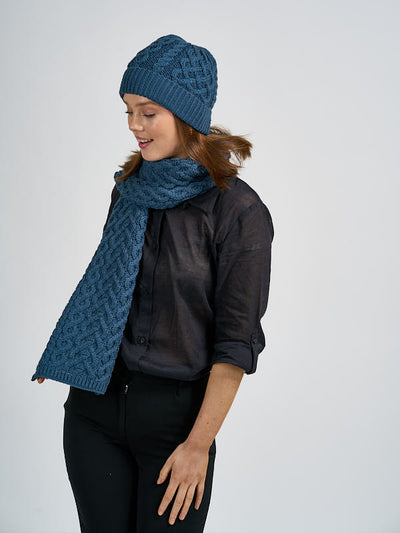 Aran beanie & Scarf Set#color_mallard-blue