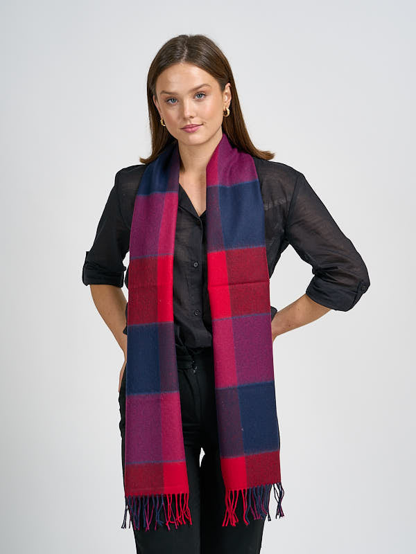 Ultra Fine Merino Wool Scarf with Red Block Pattern – The Woollen Market