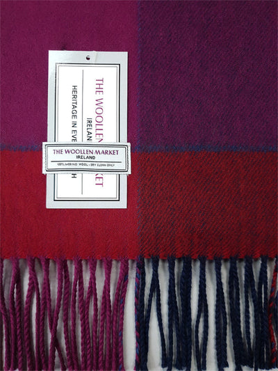 Ultra Fine Merino Wool Scarf with Red Block Pattern