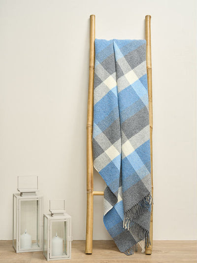 Wool Cashmere Blanket with Blue Multi Check Design