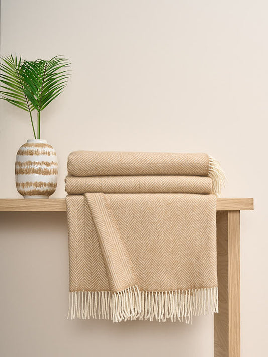 Soft Wool Cashmere Blanket in Beige