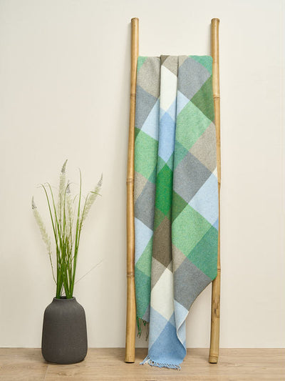 Lambswool Blanket in a Blue Green Check