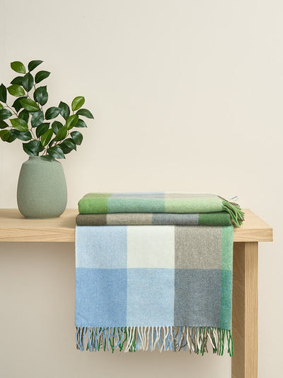 Lambswool Blanket in a Blue Green Check