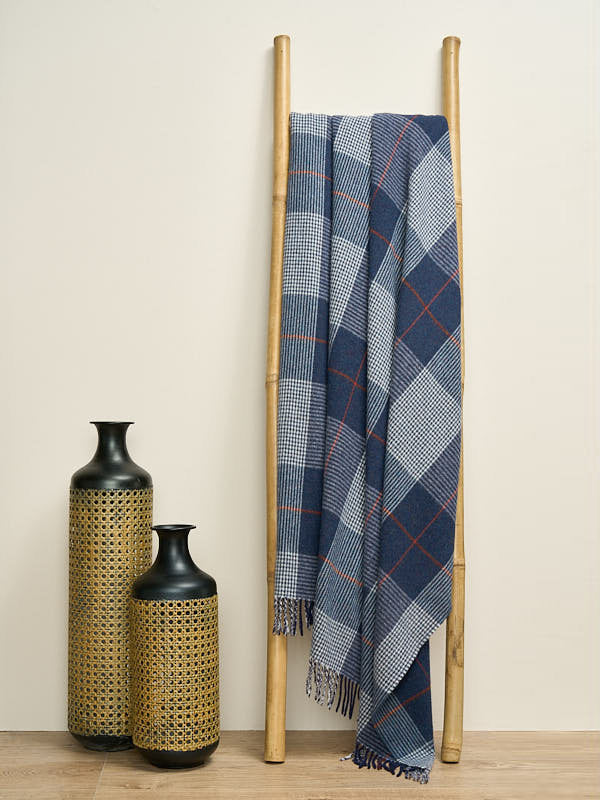 Lambswool Throw in Navy Grey Check Pattern – The Woollen Market