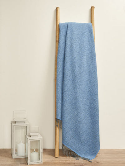 Wool Cashmere Throw in Grey Blue