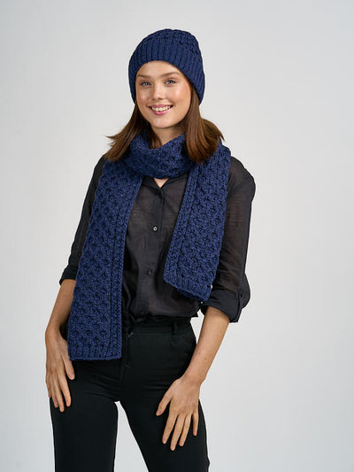 Irish Aran Knit Wool Beanie#color_blue$women