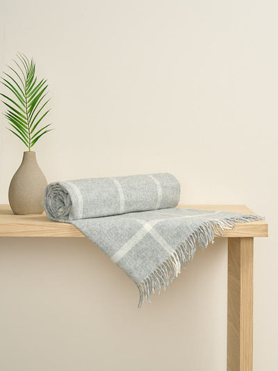 Soft Lambswool Blanket Throw with windowpane#color_grey