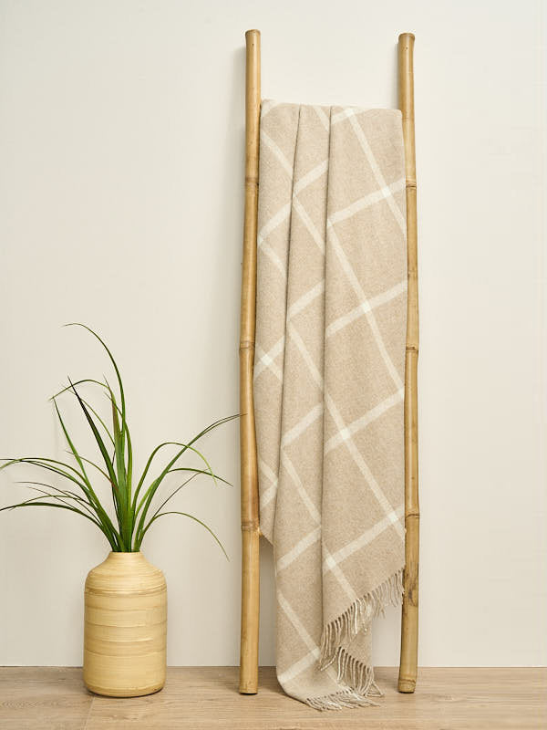 Soft Lambswool Blanket Throw with windowpane#color_beige