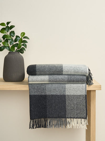 Wool Cashmere Blanket Throw Made in Ireland#color_black-white