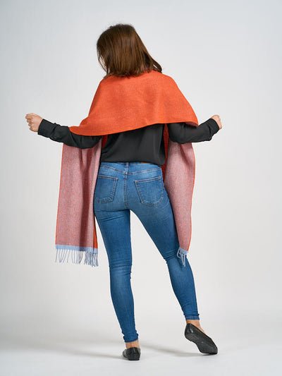 Wide Wool & Cashmere Scarf in Reversible Colours